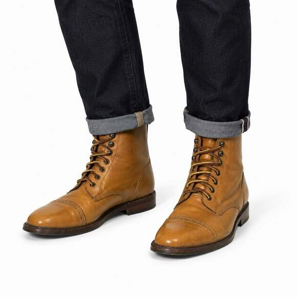 John Doe Other - Tan Brown Leather Lace Up Cap Toe Ankle Boots Men’s Dress Casual Boots Preowned